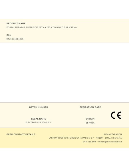 Portalámparas superficie e27 4a 250 v~ blanco ø67 x 57 mm