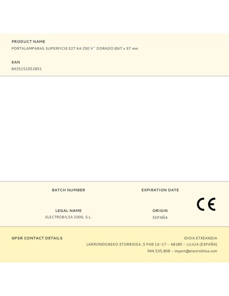Portalámparas superficie e27 4 a 250 v~ dorado ø67 x 57 mm