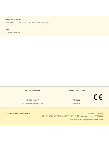 Sujetacables de plástico, redondo, negro, 5 uds