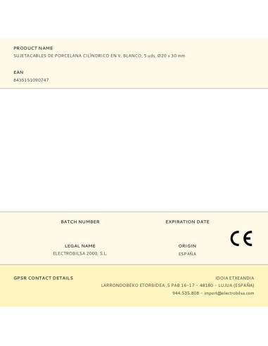 Sujetacables de porcelana cilíndrico en v,...