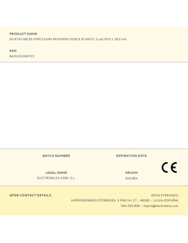 Sujetacables porcelana redondo doble blanco, 5...