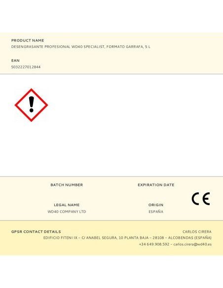 Desengrasante profesional wd40 specialist, formato garrafa, 5 l
