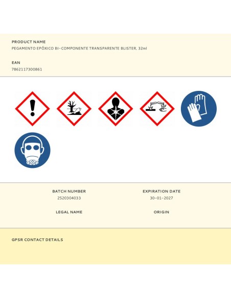 Pegamento epóxico bi-componente transparente, 32 ml