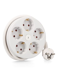 Prolongador redondo con 5 tomas 2p+t schuko, con interruptor, 16 a 250 v, cable h05vv-f 3g1,5mm² de 1,5 m, blanco