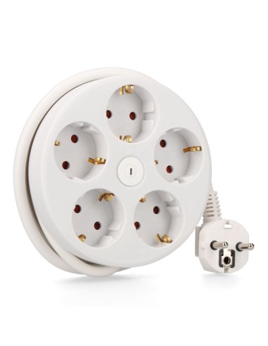 Prolongador redondo con 5 tomas 2p+t schuko, con interruptor, 16 a 250 v, cable h05vv-f 3g1,5mm² de 1,5 m, blanco