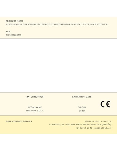 Prolongador redondo con 5 tomas 2p+t schuko,...