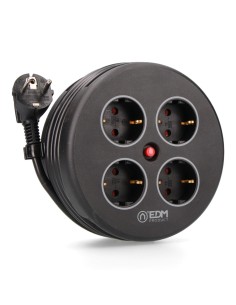 Enrollacables con 4 tomas 2p+t schuko, con protección, 16 a 250 v, cable h05vv-f 3g1,5mm² de 5 m, negro