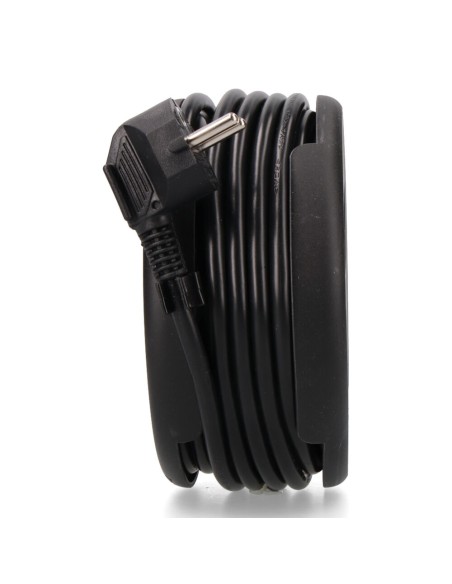 Enrollacables con 4 tomas 2p+t schuko, con protección, 16 a 250 v, cable h05vv-f 3g1,5mm² de 5 m, negro