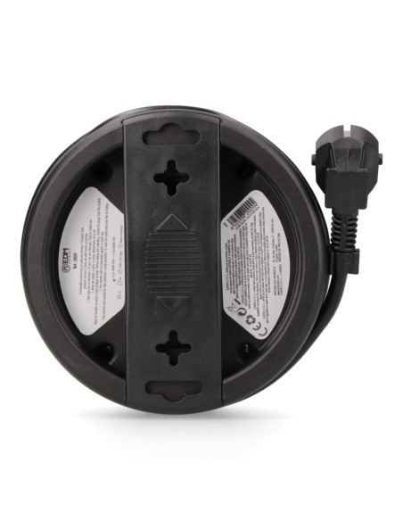 Enrollacables con 4 tomas 2p+t schuko, con protección, 16 a 250 v, cable h05vv-f 3g1,5mm² de 5 m, negro