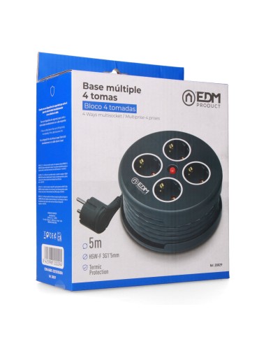 Enrollacables con 4 tomas 2p+t schuko, con...