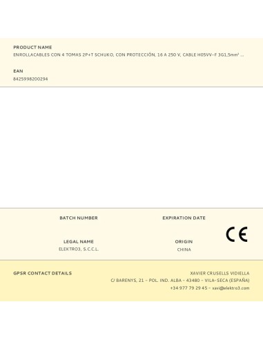 Enrollacables con 4 tomas 2p+t schuko, con...