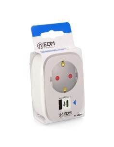 Adaptador 1 toma 2p+t schuko con 2 usb (a + c), blanco