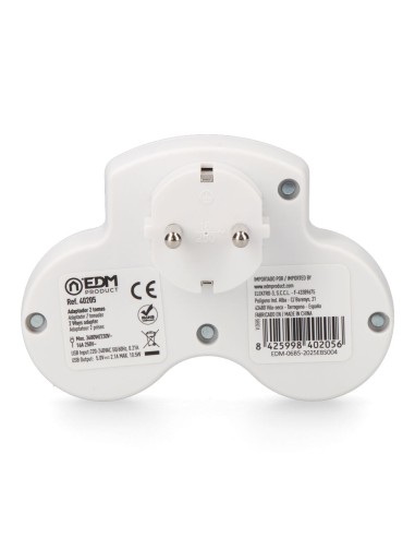 Adaptador 2 tomas 2p+t schuko con 2 usb (a +...
