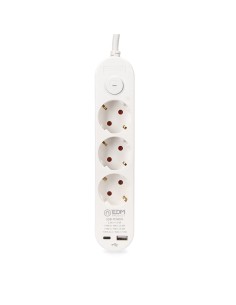 Prolongador con 3 tomas 2p+t schuko, con interruptor, 2 usb a + c, 16 a 250 v, cable h05vv-f, 3g1,5mm² de 1,5 m, blanco 2