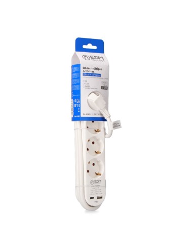 Prolongador con 4 tomas 2 p+t schuko, con interruptor, 2 usb a + c, 16 a 250 v, cable h05vv-f, 3g1,5mm² de 1,5 m, blanco