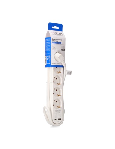 Prolongador con 5 tomas 2p+t schuko, con interruptor, 2 usb a + c, 16 a 250 v, cable h05vv-f, 3g1,5mm² de 1,5 m, blanco