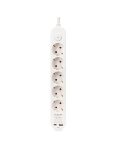 Prolongador con 5 tomas 2p+t schuko, con interruptor, 2 usb a + c, 16 a 250 v, cable h05vv-f, 3g1,5mm² de 1,5 m, blanco 2