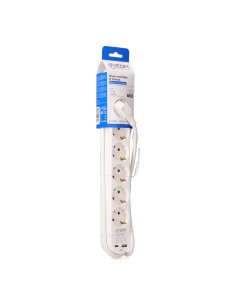 Prolongador con 6 tomas 2 p+t schuko, con interruptor, 2 usb a + c, 16 a 250 v, cable h05vv-f, 3g1,5mm² de 1,5 m, blanco