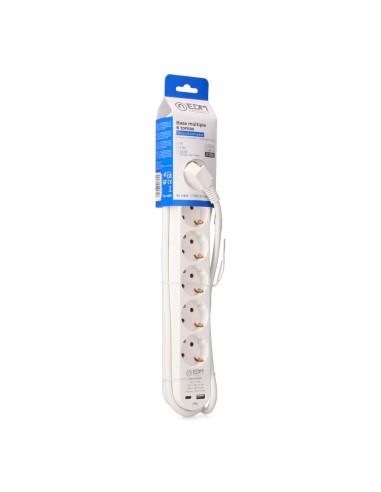 Prolongador con 6 tomas 2 p+t schuko, con interruptor, 2 usb a + c, 16 a 250 v, cable h05vv-f, 3g1,5mm² de 1,5 m, blanco