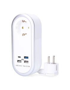 Prolongador con 1 toma 2p+t schuko, 4 usb (3 x a + 1 x c), 16 a 250 v, cable h05vv-f, 3g1,5mm² de 1,5 m, blanco