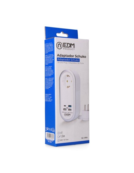 Prolongador con 1 toma 2p+t schuko, 4 usb (3 x a + 1 x c), 16 a 250 v, cable h05vv-f, 3g1,5mm² de 1,5 m, blanco