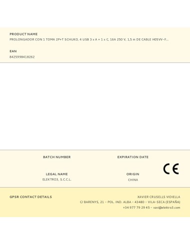Prolongador con 1 toma 2p+t schuko, 4 usb (3 x...
