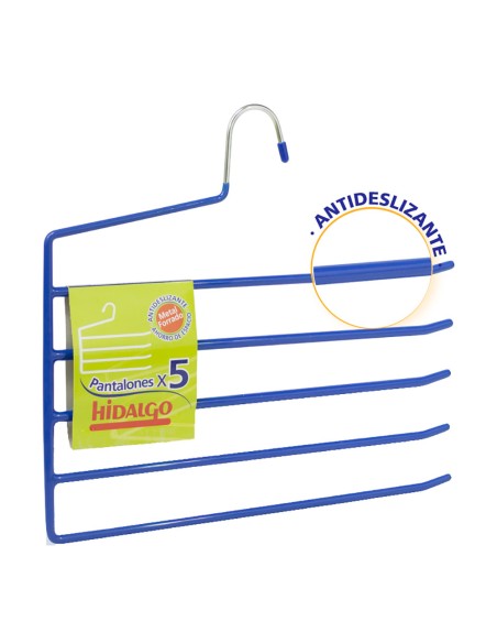 Percha antideslizante para 5 pantalones, color azul