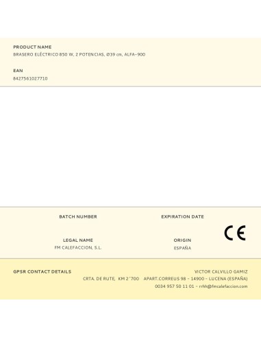 Brasero eléctrico alfa-900, 2 potencias 425 w /...