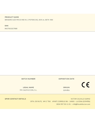 Brasero eléctrico beta-900, 2 potencias 450 w /...