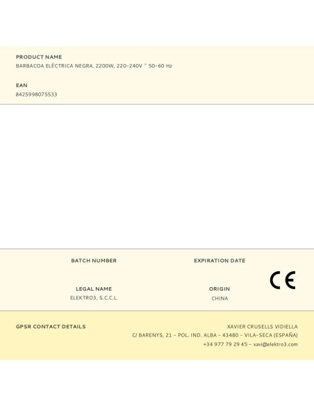 Barbacoa eléctrica negra, 2200 w