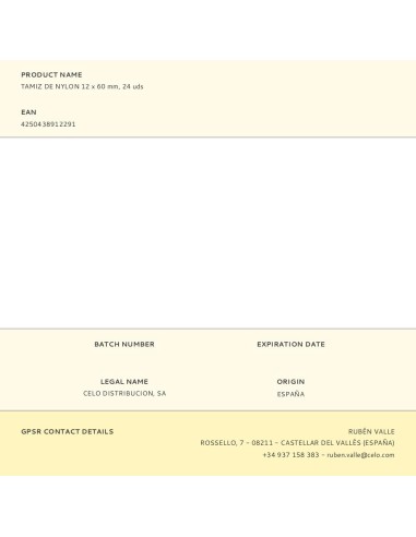 Tamiz de nylon 12 x 60 mm, 24 uds