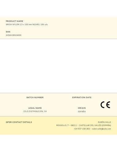 Brida nylon 2,5 x 100 mm negra, 100 uds