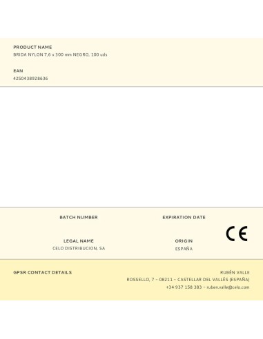 Brida nylon 7,6 x 300 mm negra, 100 uds