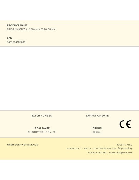 Brida nylon 7,6 x 750 mm negra, 50 uds