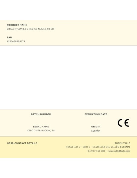 Brida nylon 8,8 x 760 mm negra, 50 uds