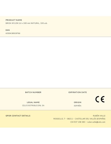 Brida nylon 3,6 x 300 mm natural, 100 uds