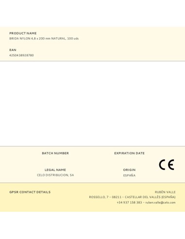 Brida nylon 4,8 x 200 mm natural, 100 uds