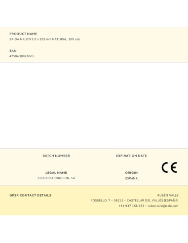 Brida nylon 7,6 x 365 mm natural, 100 uds