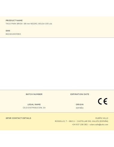 Taco para brida ø8 mm negro, bolsa 100 uds