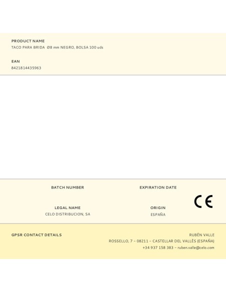 Taco para brida ø8 mm negro, bolsa 100 uds