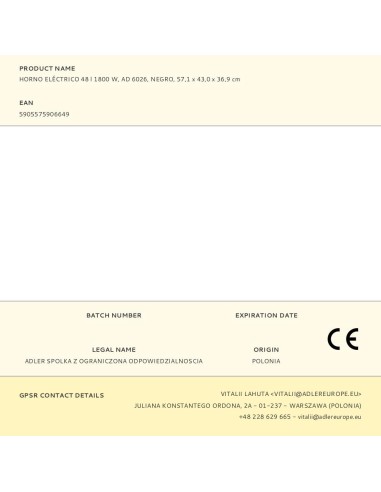 Horno eléctrico ad 6026 1800 w 48 l