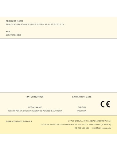 Panificadora ms 6022, 850 w