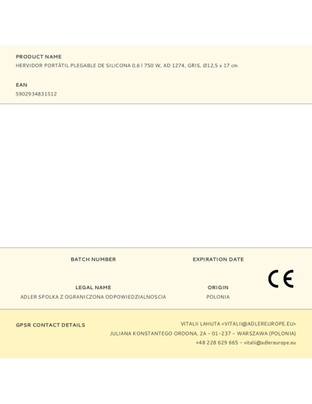 Hervidor portátil plegable de silicona ad 1279, 750 w, 0,6 l