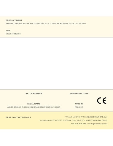 Sandwichera multifunción 5 en 1 ad 3040 1200 w