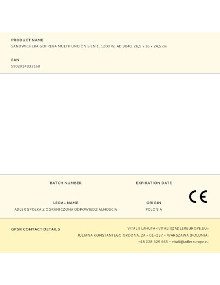 Sandwichera multifunción 5 en 1 ad 3040 1200 w