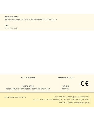 Batidora de vaso ad 4085, 1000 w, 1,5 l