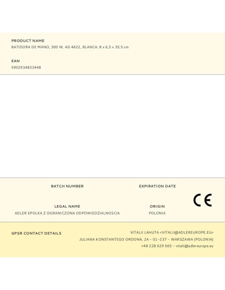 Batidora de mano ad 4622 300 w