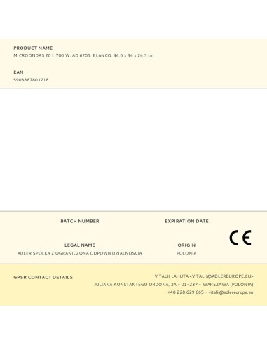 Microondas ad 6205, 700 w, 20 l