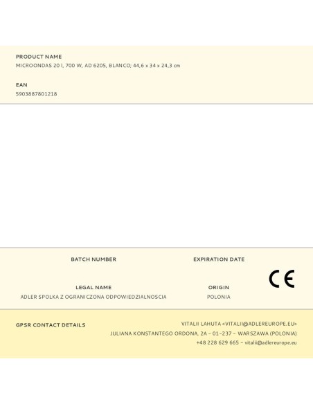 Microondas ad 6205, 700 w, 20 l