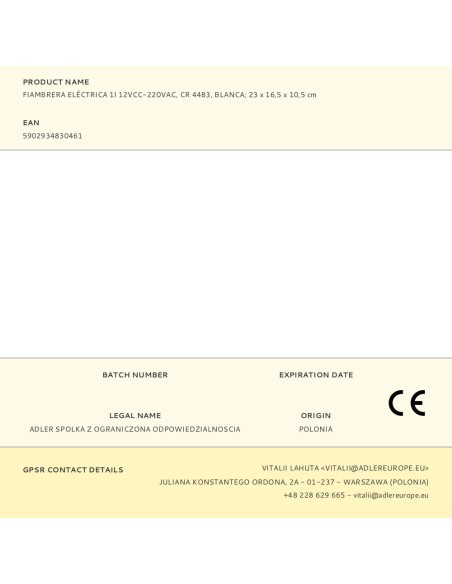 Fiambrera eléctrica cr 4483 1 l